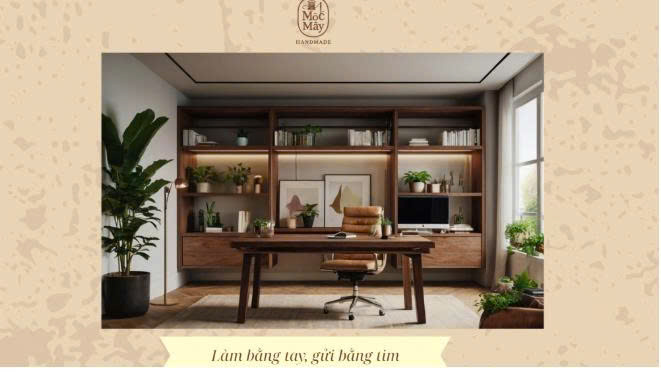 Bàn làm việc handmade có kệ lưu trữ