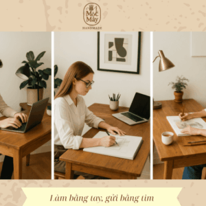 Nhân viên làm việc tại bàn làm việc handmade