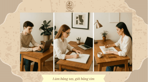 Nhân viên làm việc tại bàn làm việc handmade